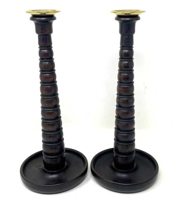 441 Sold Pair - Oak and Brass Candlesticks - Circa 1890