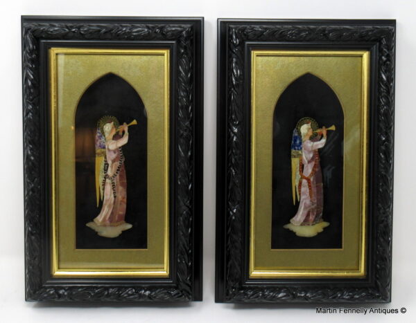 259 Sold Superb Pietra Dura Italian Grand Tour Wall Plaques Gabriel The Archangel 19thCt