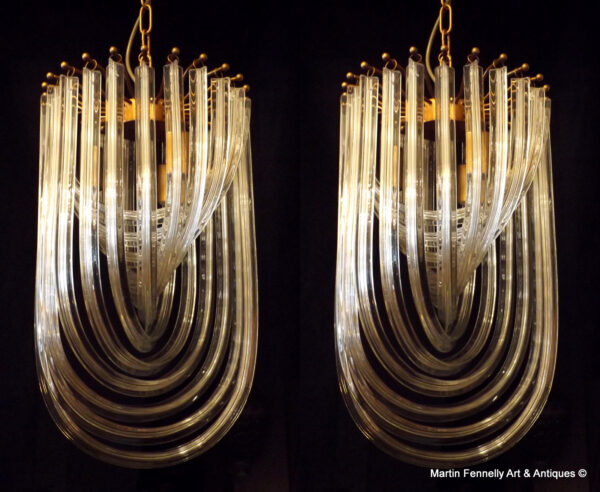 246 Sold Pair of Crystal Murano 'Curve' Chandeliers  -  Superb and Rare