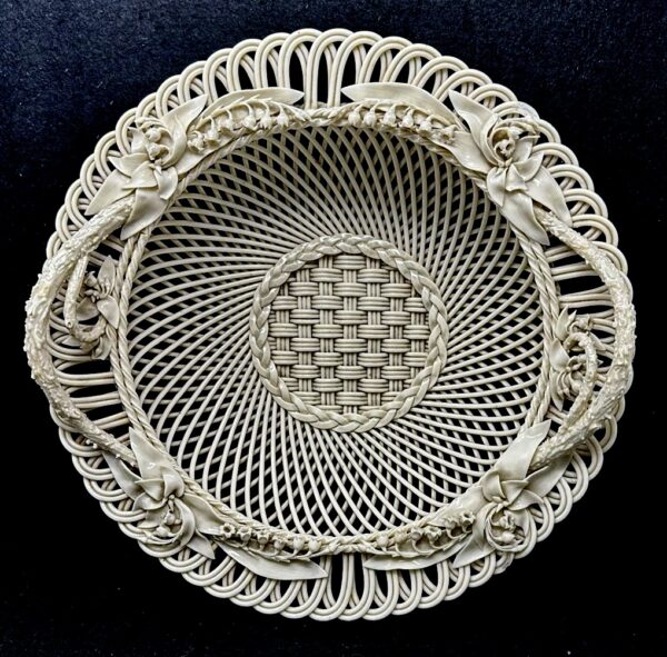 566 Sold Antique Irish Belleek Porcelain Three Strand Basket Centerpiece 1865-1889 Ireland