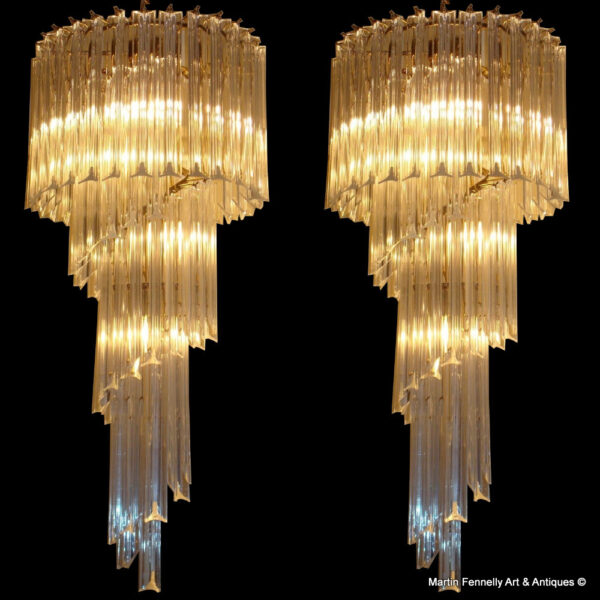 M042 Sold Rare Pair Chandeliers - Venini - Italy - Superb Spiral Design Circa 1960