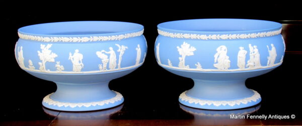 391 Pair of Wedgwood Light Blue Jasper Footed Bowls - English