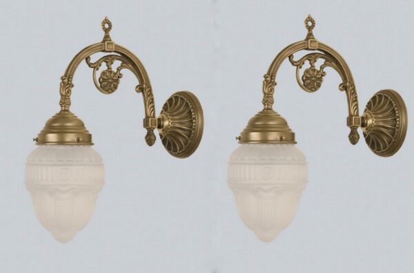 M177 Pair Of Brass and Opaline Shade Wall Lights