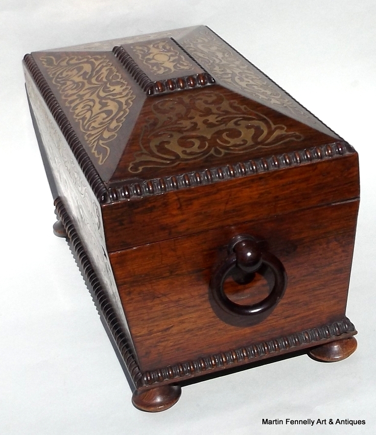 206 Sold Fine Regency Brass Inlaid Rosewood Tea Caddy by T Dalton London 19Ct - Image 4