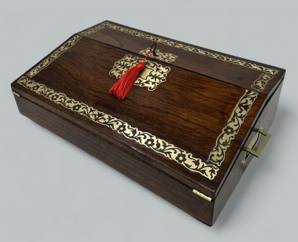 845 Antique French Rosewood Brass Inlaid Boulle Writing Slope Box Desk 19thCt