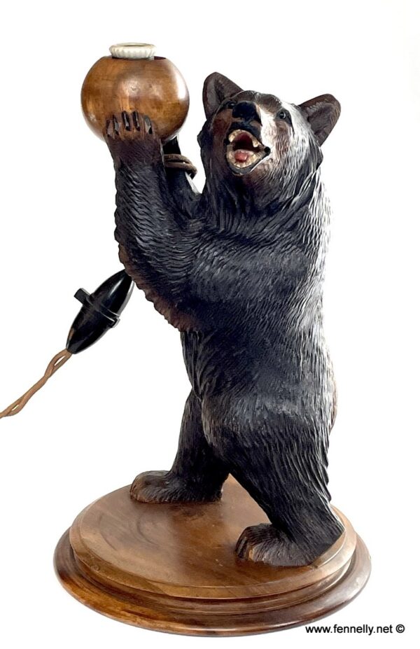 454 Rare Swiss Black Forest Bear Sculpture Lamp Circa 1930