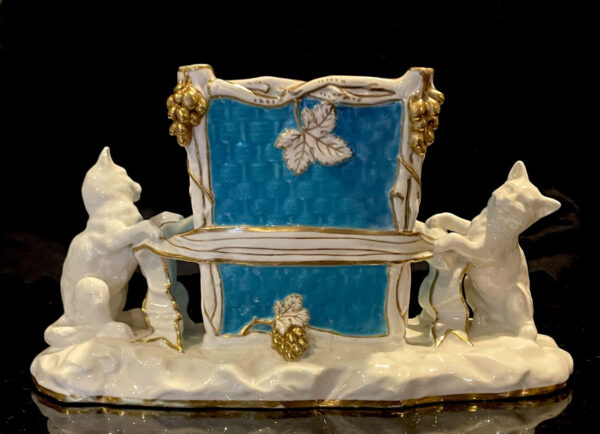 030 Sold Antique Minton Staffordshire English Porcelain Vase Centerpiece Turquoise Gilt