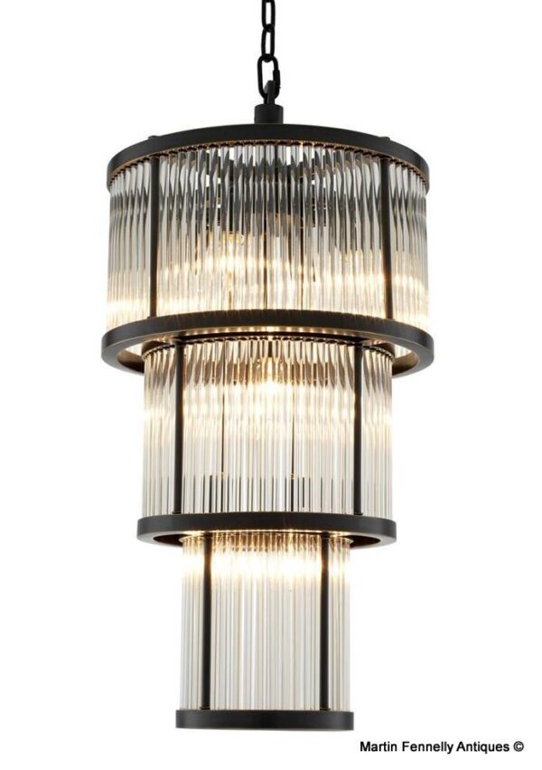 M032 Sold Patinated Bronze and Glass Lantern - The Avery Chandelier  Mid Century - Modern