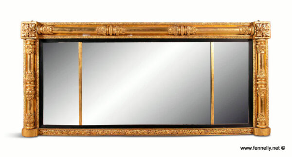 458 Sold Antique Giltwood Triple Compartmented Mirror Circa 1830 -