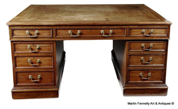 804 Sold English Mahogany Partner's pedestal Desk - Circa 1900