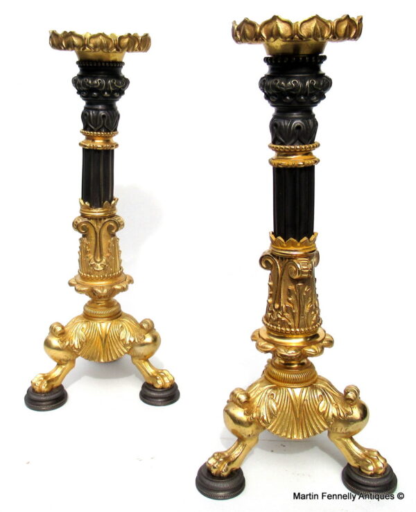 991 Sold Pair French Regency Period Ormolu Bronze Candlesticks early 19th Ct