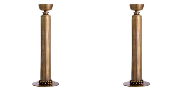 M067 Pair of Hand Crafted Le Dôme Brass Candlesticks