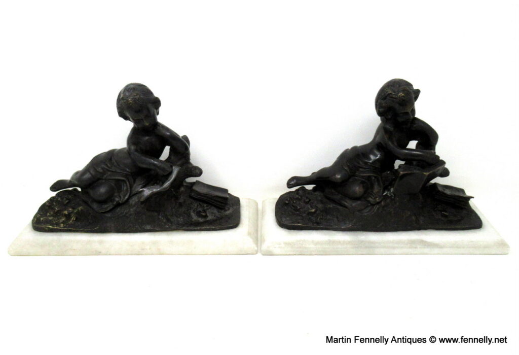 783 Antique Pair French Grand Tour Bronze Marble Cherubs Figures Putti ...