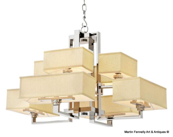 M005 Sold Polished Steel -12 Light Chandelier - Art Nouveau - Deco