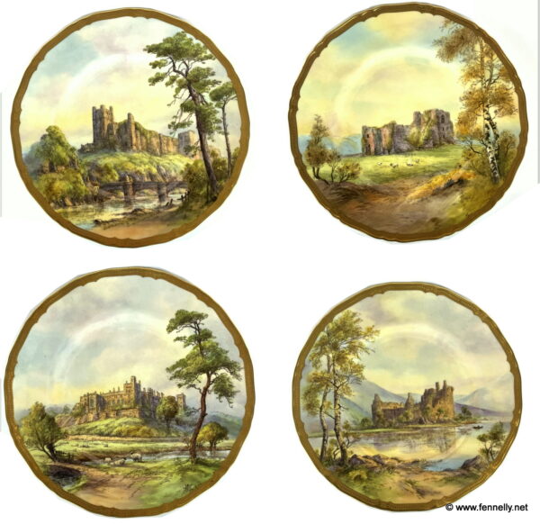 113 Set of 4 Royal Worcester Cabinet Plates - Circa 1920 - Hand Painted - Signed