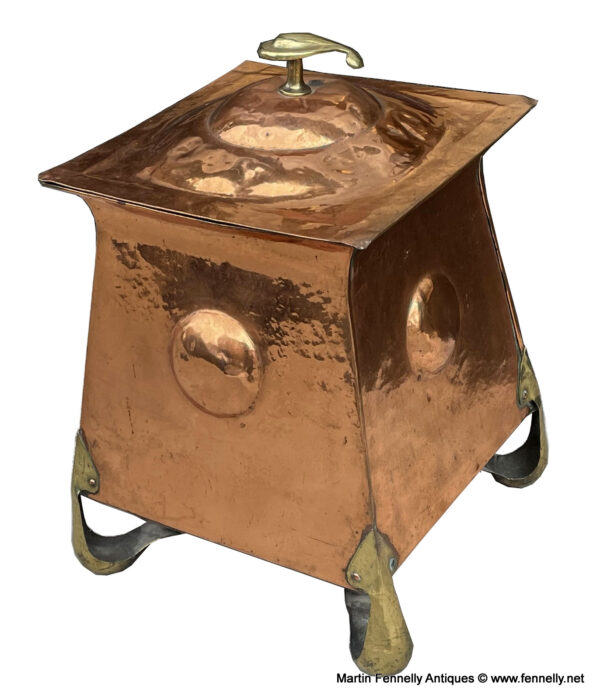 068 Sold Art Nouveau Coal Scuttle Circa 1905 - Brass and Copper