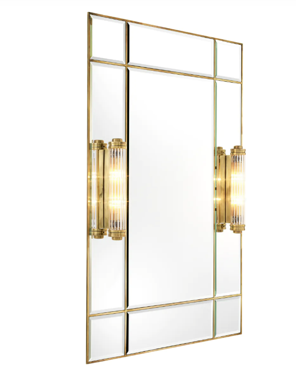 M025 Vintagr Brass Mirror with twin Side Lights - Eichholtz Beaumont