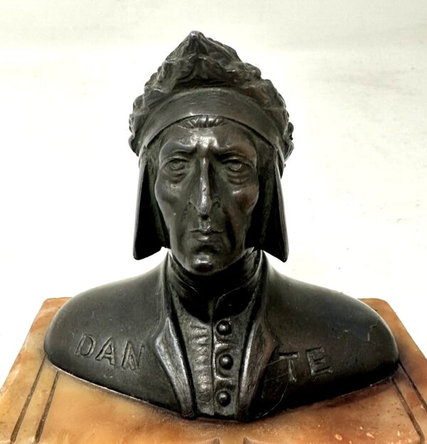 120 Sold Antique Grand Tour Bronze Sculpture Bust of Dante Alighieri Alabaster Base 19Ct