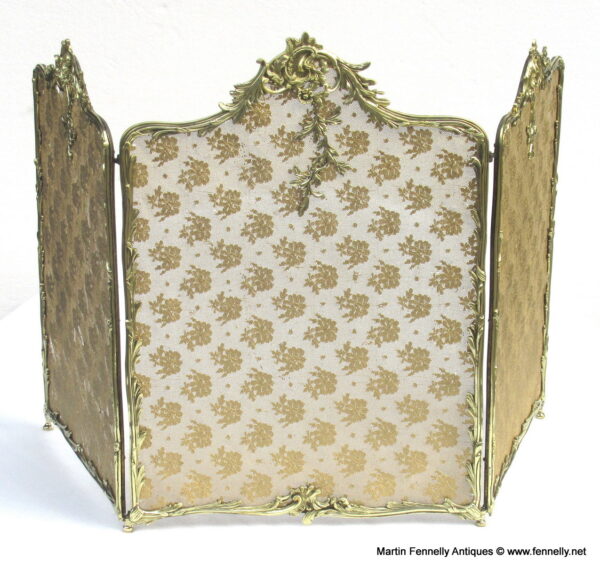 669 Sold Antique Vintage French Polished Brass Three Section Folding Fire Screen Guard