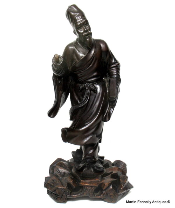 401 Sold Antique Chinese Carved Wood Figure of Sage Immortal Male Guangxu Period 19th Cen