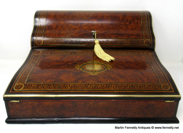 550 Sold Antique Victorian Brass Burl Walnut Traveling Desk Wooden Writing Slope Box 19Ct