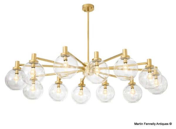 M073 Stunning Large Brass and Clear Shade Chandelier