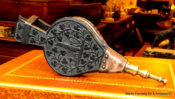 291 Sold Irish Hand Carved Bog Oak Bellows - Circa 1870 - Rare