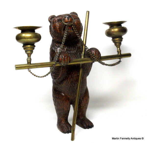 265 Sold Swiss, Brienz Carved Black Forest Candelabra - Bear Circa 1900