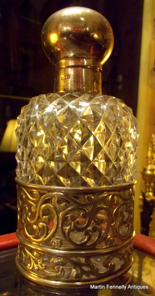 900 Sold London Silver 1903 -  Hand Cut Crystal - Scent Bottle