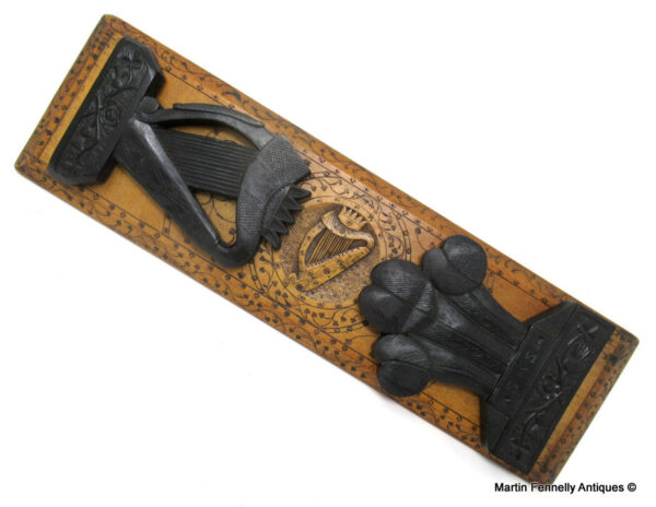 533 Sold Irish Carved Bog Oak Book Slide Case Harp Shamrock Welsh Feathers Dublin Ireland
