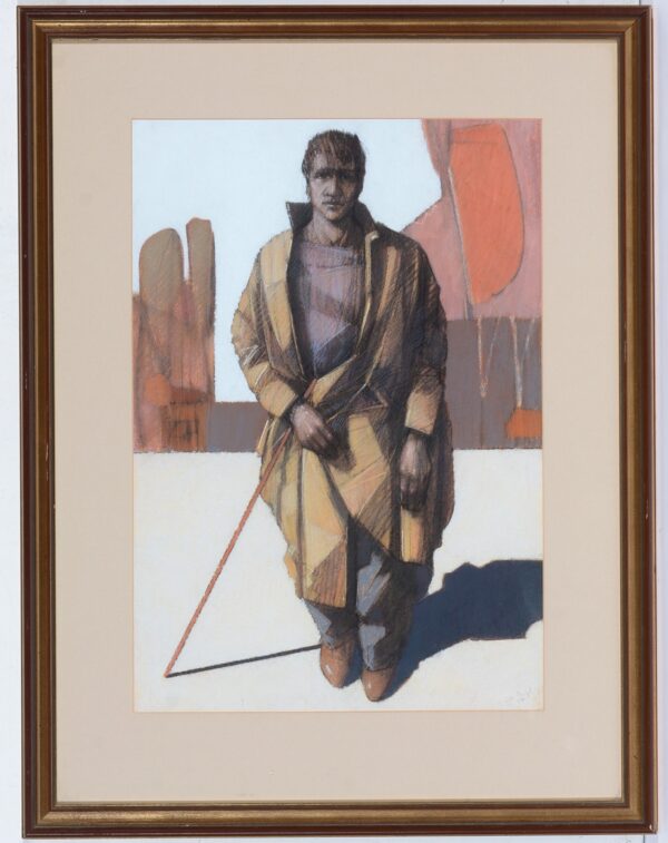 065 'Standing Figure with Cane' A Self Portrait by John Boyd (Born 1957) Pastel