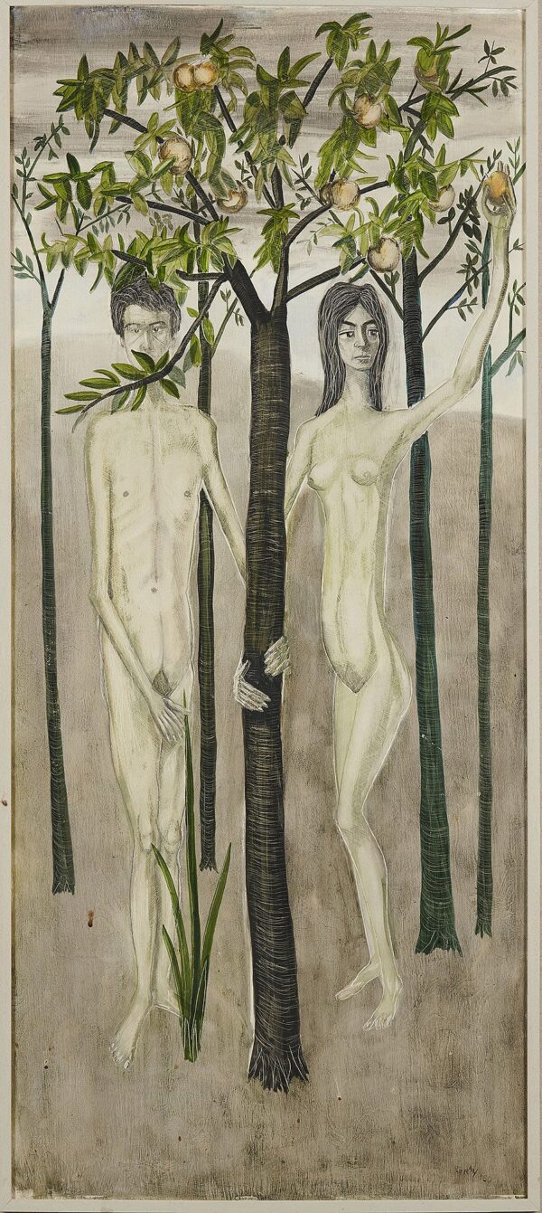 059  Adam and Eve - Reginald Gray - Tempera on Wood Panel - Framed