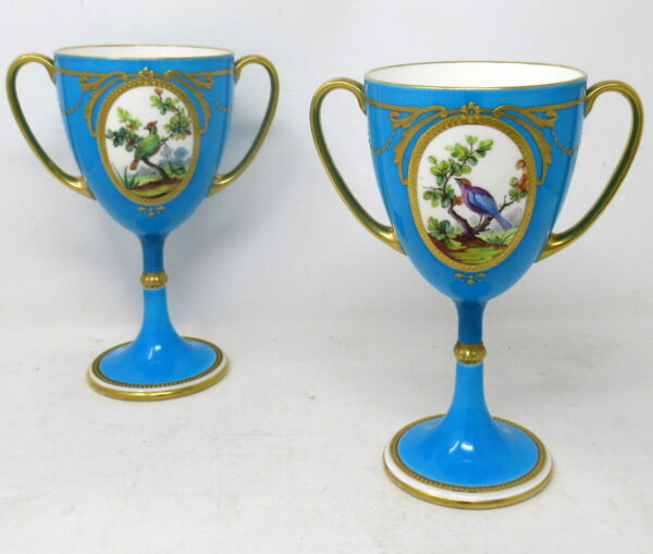 970 Antique Pair Minton Staffordshire Porcelain Vases Centerpieces Birds Turquoise