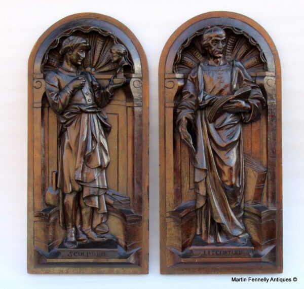 190 Sold Pair Mahogany Carved Plaques - English - Circa 1830