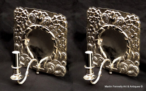 719 Sold Pair Art Nouveau Wall Sconces - Silver Plated