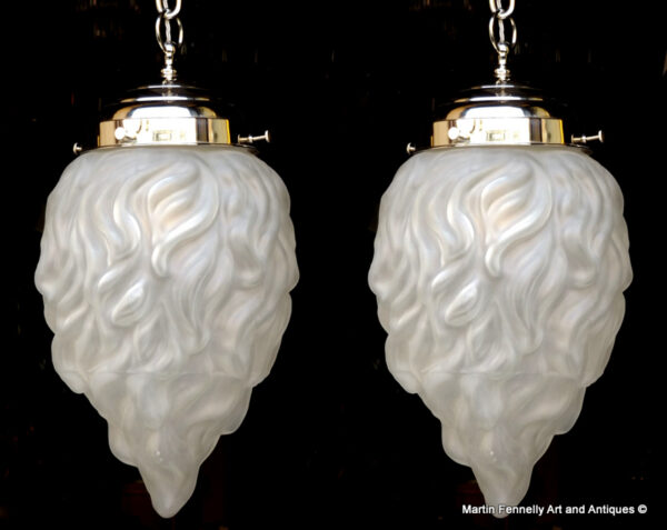 279 Pair of large Flambé Art Deco Style Ceiling Lanterns - Nickel Finish