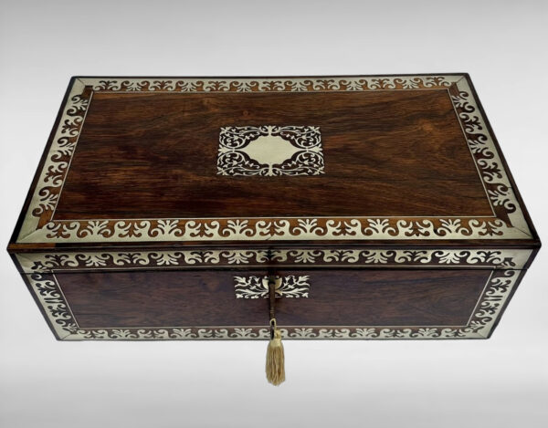 746 Antique Regency Brass Inlaid Rosewood Traveling Desk Wooden Writing Slope Box