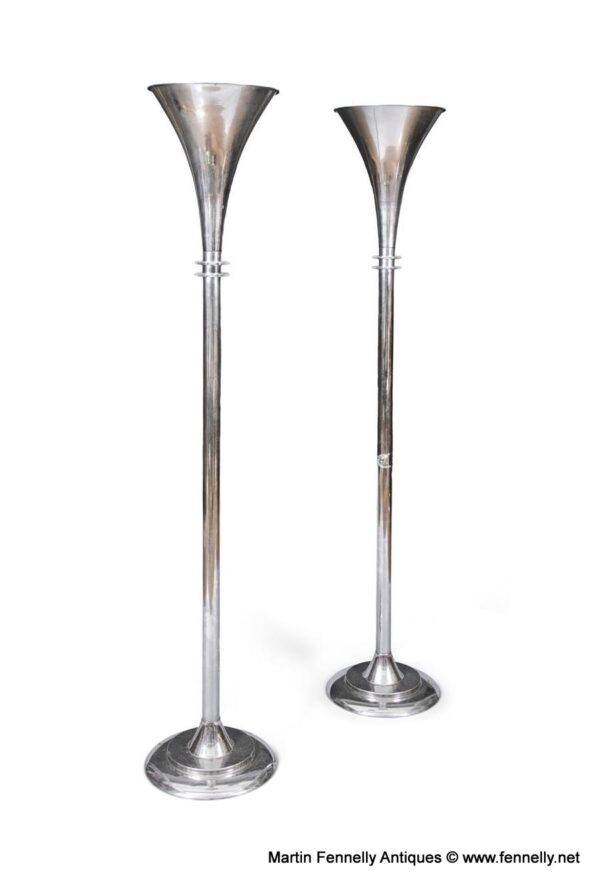 797 Sold Large Pair of Chrome French - Floor Lampa - Circa 1940