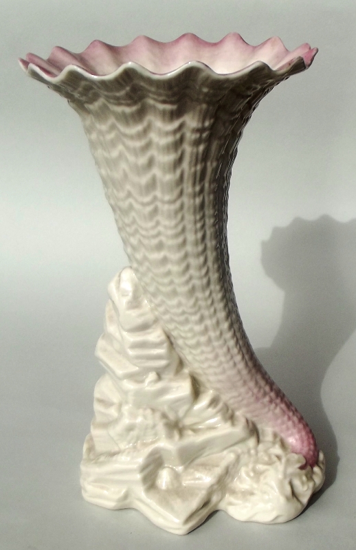 958 Sold Irish Belleek Cornucopia Vase Second Black Mark 1891-1926
