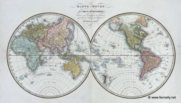 554 Mappe Monde - 1821 - Twin Hemispheres - Ambroise Tardieu - France