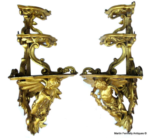 027 Large Pair Late 18th Century French Rococo Gilt Corner Brackets