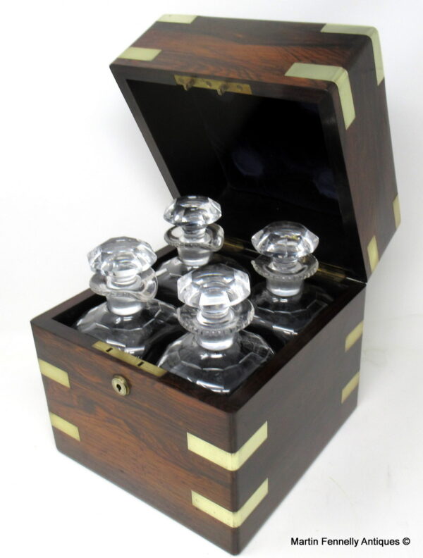 640 Sold Fine Rosewood Brass Mounted Irish Tantalus by Mansfield Dublin Ireland