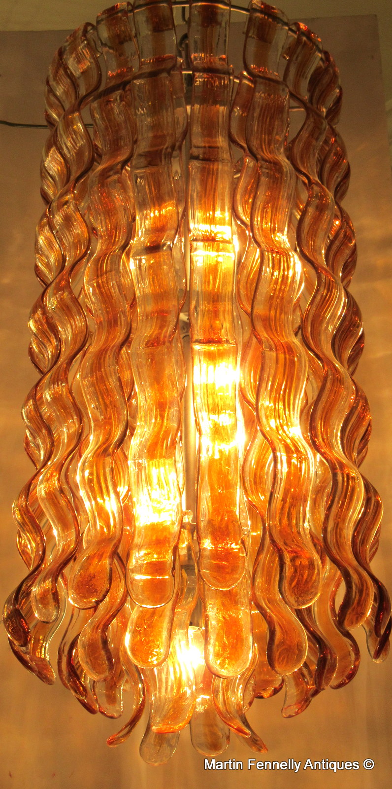 M060 Sold Rare Mazzega - Wave Chandelier - Italian - Amber Murano Crystal - Image 4