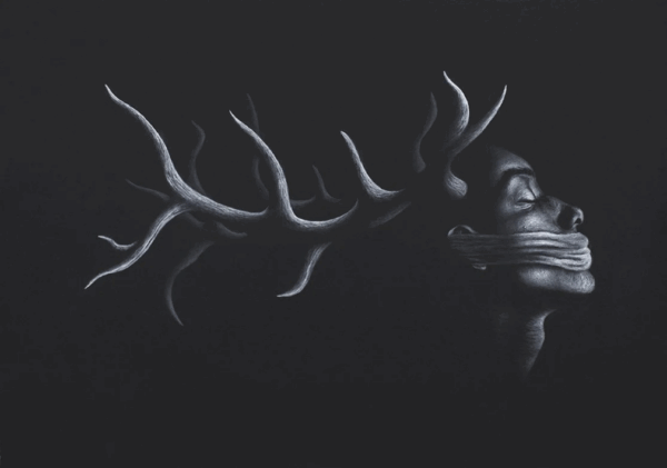 302 Sold 'Silence' White Charcoal on Black - Evan Healy