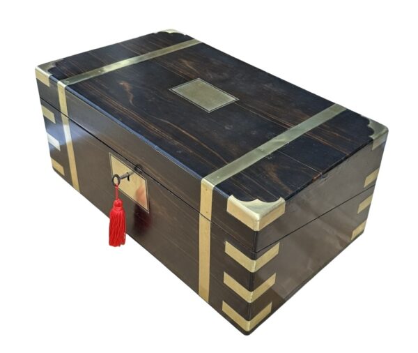 349 Sold Antique Regency Brass Bound Coromandel Traveling Desk Wooden Writing Slope Box