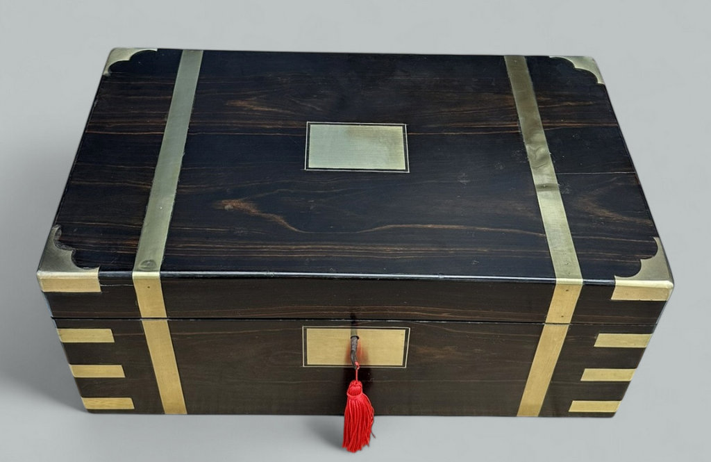 349 Sold Antique Regency Brass Bound Coromandel Traveling Desk Wooden Writing Slope Box - Image 2