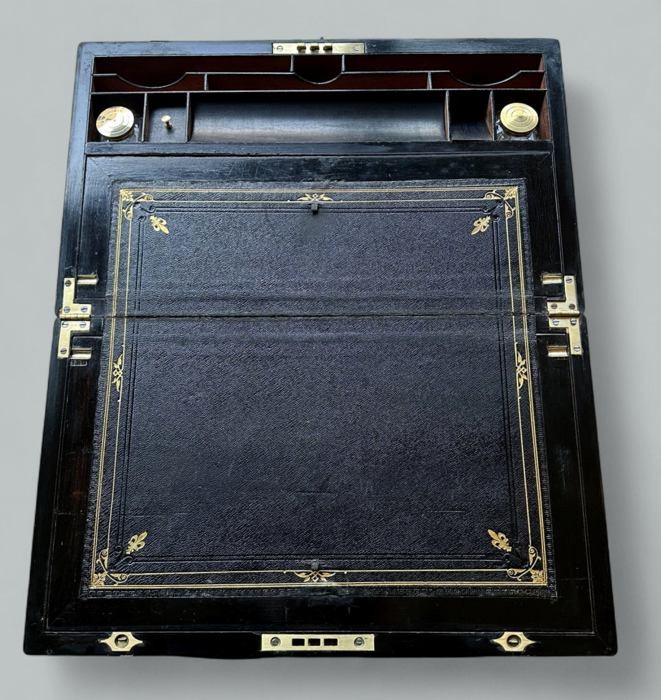 349 Sold Antique Regency Brass Bound Coromandel Traveling Desk Wooden Writing Slope Box - Image 4