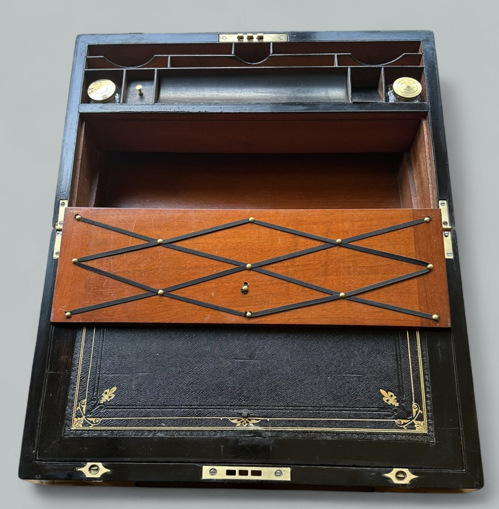 349 Sold Antique Regency Brass Bound Coromandel Traveling Desk Wooden Writing Slope Box - Image 5