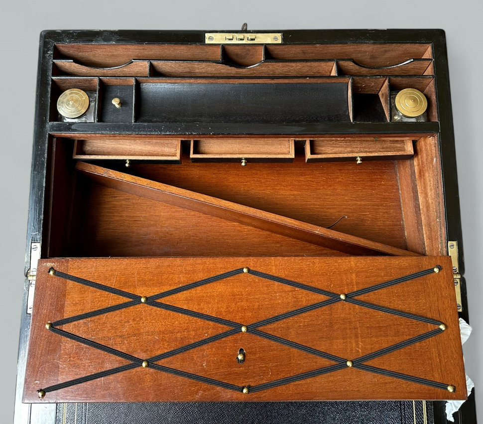 349 Sold Antique Regency Brass Bound Coromandel Traveling Desk Wooden Writing Slope Box - Image 6