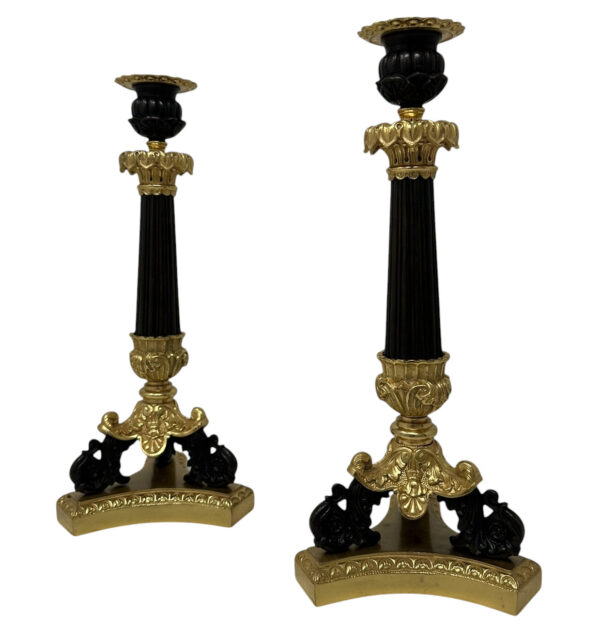 758 Antique Pair French Ormolu Bronze Dore Victorian Candlesticks Candelabra 19th Ct